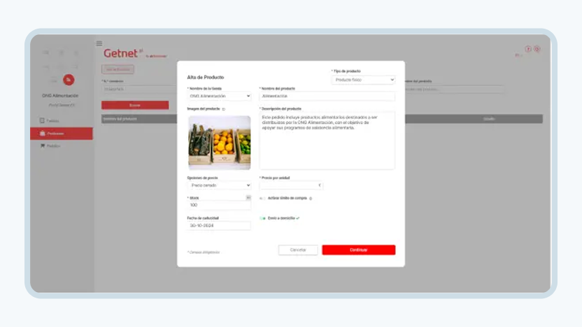 Pantalla con el formulario de edición de un producto